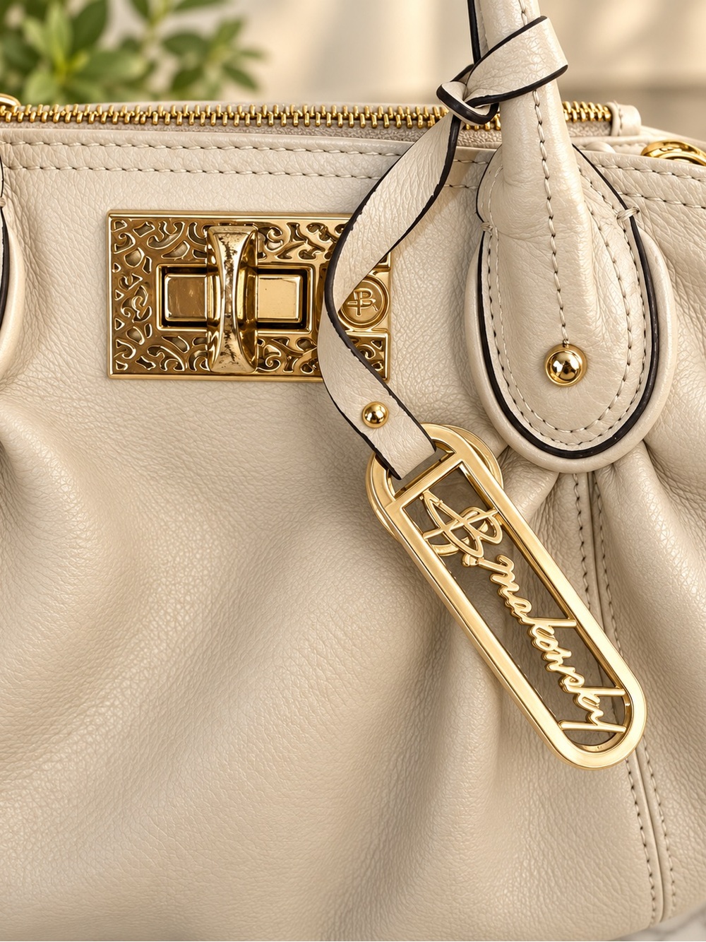B Makowsky Cream Leather Satchel Crossbody Bag Leopard Lining - Picture 3 of 5
